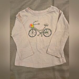 Cat & Jack long sleeve shirt with bicycle design, pale pink, size 2T